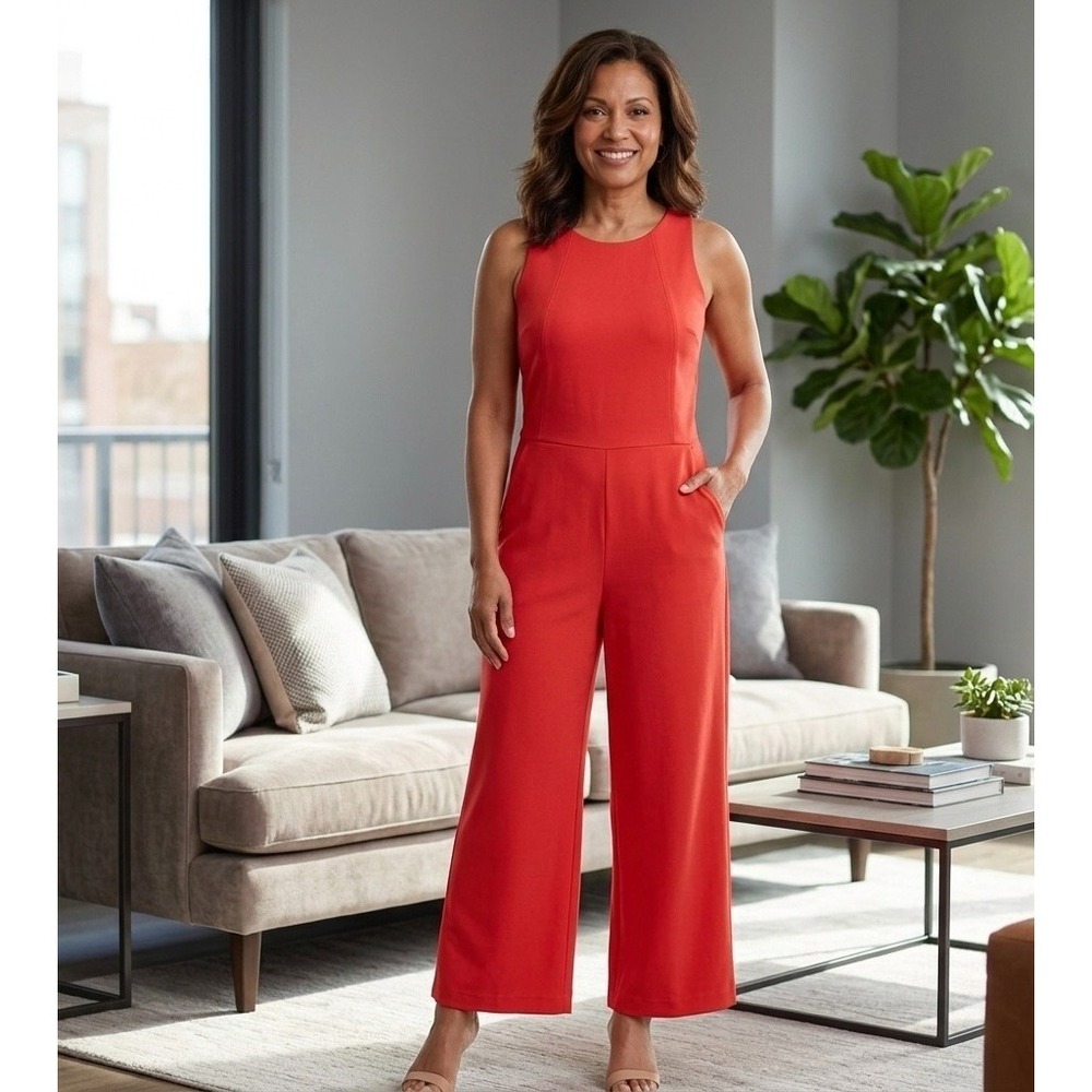 Allison Joy Evereve Size-M Women's Jumpsuit Red-Orange Wide Leg